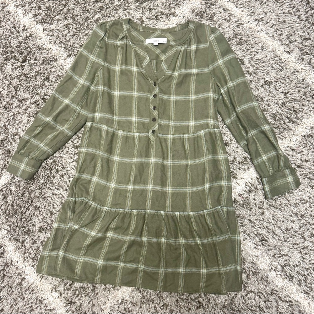 Green Plaid Button-Down Dress